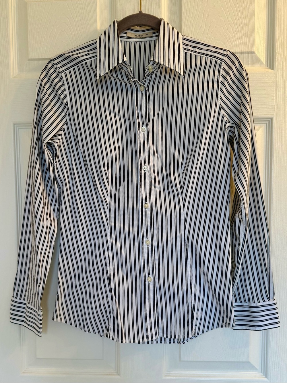 Etro Ladies Black and White Stripe Tailored Dress Shirt